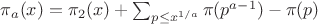 $\pi_a(x)=\pi_2(x)+\sum_{p\le x^{1/a}} \pi(p^{a-1})-\pi(p)$