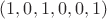 $(1,0,1,0,0,1)$