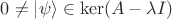 $0 \ne \left| \psi \right \rangle \in \ker (A - \lambda I)$
