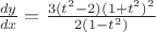 $\frac{dy}{dx}=\frac{3(t^2-2)(1+t^2)^2}{2(1-t^2)}$