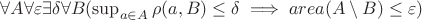 $\forall A\forall \varepsilon \exists \delta\forall B(\sup_{a\in A}\rho(a,B)\leq \delta\implies area( A\setminus B)\leq \varepsilon)$