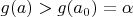 $g(a)>g(a_0)=\alpha$