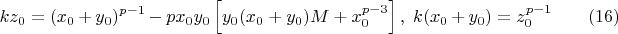 $$kz_0=(x_0+y_0)^{p-1}-px_0y_0\left[y_0(x_0+y_0)M+x_0^{p-3}\right],\;k(x_0+y_0)=z_0^{p-1} \qquad (16)$$