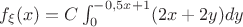 $f_{\xi}(x)=C\int_{0}^{-0,5x+1}(2x+2y)dy$