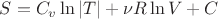 $S=C_v\ln |T|+\nu R\ln V+C$