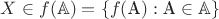 $X\in f(\mathbb{A})=\{f(\text{A}):\text{A}\in\mathbb{A}\}$