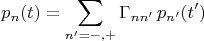$$p_n(t)=\sum_{n'=-,+}\Gamma_{nn'}\,p_{n'}(t')$$