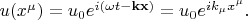 $u(x^\mu)=u_0e^{i(\omega t-\mathbf{kx})}=u_0e^{ik_\mu x^\mu}.$