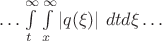 $\ldots \int\limits_t^{\infty}\int\limits_x^{\infty}\left| q(\xi) \right| \,dt d\xi \ldots$
