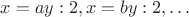 $x=ay:2, x=by:2, \ldots$