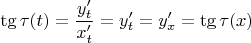 $\tg\tau(t)=\dfrac{y'_t}{x'_t}=y'_t=y'_x=\tg\tau(x)$