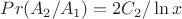 $Pr(A_2/A_1)=2C_2/\ln x$