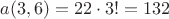 $a(3,6)=22\cdot 3!=132$