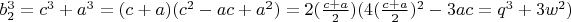 $b_2^3=c^3+a^3=(c+a)(c^2-ac+a^2)=2(\frac{c+a}{2})(4(\frac{c+a}{2})^2-3ac=q^3+3w^2)$