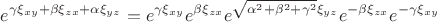 $$e^{\gamma \xi_{x y} + \beta \xi_{z x} + \alpha \xi_{y z}} = e^{\gamma \xi_{x y}}e^{\beta \xi_{z x}}e^{\sqrt{\alpha^2 + \beta^2 + \gamma^2} \xi_{y z}}e^{- \beta \xi_{z x}}e^{- \gamma \xi_{x y}}$$