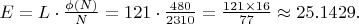 $  E = L \cdot \frac{\phi(N)}{N} = 121 \cdot \frac{480}{2310} = \frac{121 \times 16}{77} \approx 25.1429.  $