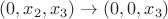 $(0,x_2,x_3)\to(0,0,x_3)$