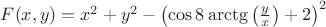 $F(x,y) = x^{2} + y^{2} - \left(\cos{8 \arctg{\left (\frac{y}{x} \right )} } + 2\right)^{2}$