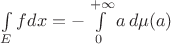 $\int\limits_E f dx = -\int\limits_0^{+\infty} a\, d\mu(a)$