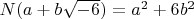 $N(a+b\sqrt{-6})=a^2+6b^2$