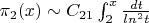 \pi_2(x) \sim C_{21}\int_{2}^{x}{\frac {dt} {ln^2 t}}