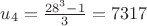 $u_4=\frac{28^3-1}{3}=7317$