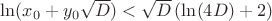 $\ln(x_0 + y_0 \sqrt D) < \sqrt D\, (\ln(4 D) + 2)$