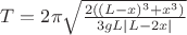 $T=2\pi\sqrt{\frac{2((L-x)^3+x^3)}{3gL|L-2x|}}$