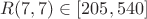 $R(7,7)\in[205,540]$
