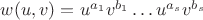 $w(u,v)=u^{a_1}v^{b_1}\dots u^{a_s}v^{b_s}$