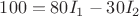 ${100 = 80I_1 - 30I_2}$