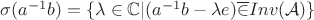$\sigma (a^{-1}b)=\{\lambda\in \mathbb C | (a^{-1}b-\lambda e)\overline\in Inv(\mathcal A)\}$
