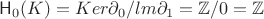 $\mathsf{H}_{0}(K)= Ker \partial_{0} \slash   lm \partial_{1}= \mathbb{Z} \slash 0=\mathbb{Z}$