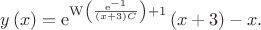 $y \left( x \right) ={{\rm e}^{{\rm W} \left({\frac {{{\rm e}^{-1}}}{
 \left( x+3 \right) C}}\right)+1}} \left( x+3 \right) -x.
$