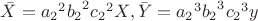 $\bar X={a_2}^2{b_2}^2{c_2}^2X,   \bar Y={a_2}^3{b_2}^3{c_2}^3{y}$