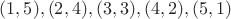 $(1,5), (2,4), (3,3), (4,2), (5,1)$