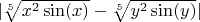 $ |\sqrt[5]{x^2 \sin(x)} - \sqrt[5]{y^2 \sin(y)} | $