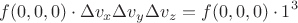 $$f(0,0,0)\cdot \Delta v_x \Delta v_y \Delta v_z=f(0,0,0)\cdot 1^3$$