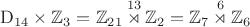 $$\mathrm{D}_{14}\times\mathbb{Z}_3=\mathbb{Z}_{21}\overset{13}{\rtimes}\mathbb{Z}_2=\mathbb{Z}_{7}\overset{6}{\rtimes}\mathbb{Z}_6$$