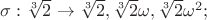 $\sigma: \sqrt[3]{2} \to \sqrt[3]{2}, \sqrt[3]{2}\omega, \sqrt[3]{2}\omega^2;$