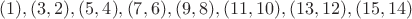 $$(1), (3, 2), (5, 4), (7, 6), (9, 8), (11, 10), (13, 12), (15, 14)$$