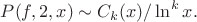 $P(f,2,x) \sim C_k(x)/\ln^k x.$