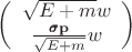 $\left(\begin{array}{c}\sqrt{E+m}w\\\tfrac{\pmb{\sigma}\mathbf{p}}{\sqrt{E+m}}w\end{array}\right)$