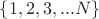 $\left\lbrace 1,2,3,...N \right\rbrace$
