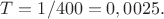 $T = 1/400 = 0,0025сек.$