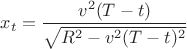 $x_t=\dfrac{v^2(T-t)}{\sqrt{R^2-v^2(T-t)^2}}$