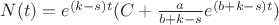 $N(t)=e^{(k-s)t}(C+\frac{a}{b+k-s}e^{(b+k-s)t})$