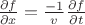 $\frac{\partial f}{\partial x} = \frac{-1}{v} \frac{\partial f}{\partial t}$