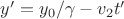 $y' = y_0/\gamma - v_2 t'$
