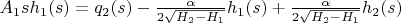 $A_{1} s h_{1}(s)=q_{2}(s)-\frac{\alpha}{2\sqrt{H_{2}-H_{1}}}h_{1}(s)+\frac{\alpha}{2\sqrt{H_{2}-H_{1}}}h_{2}(s)$